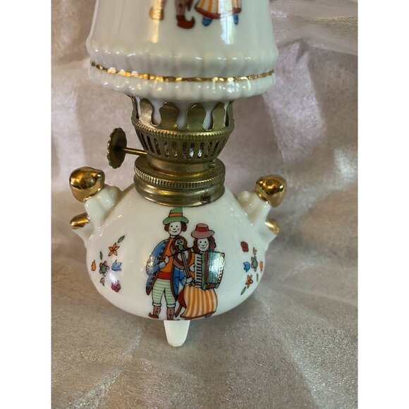Porcelain Hurricane Oil Lamp & Shade  6” Japanese Japan Clown Theme - Picture 4 of 11
